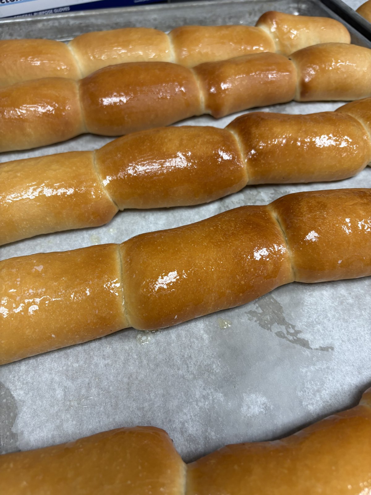 Trays of kolaches fresh out of the oven at The Donut Run